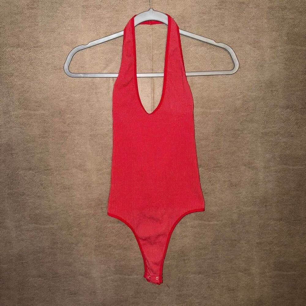 Free People red halter neck bodysuit